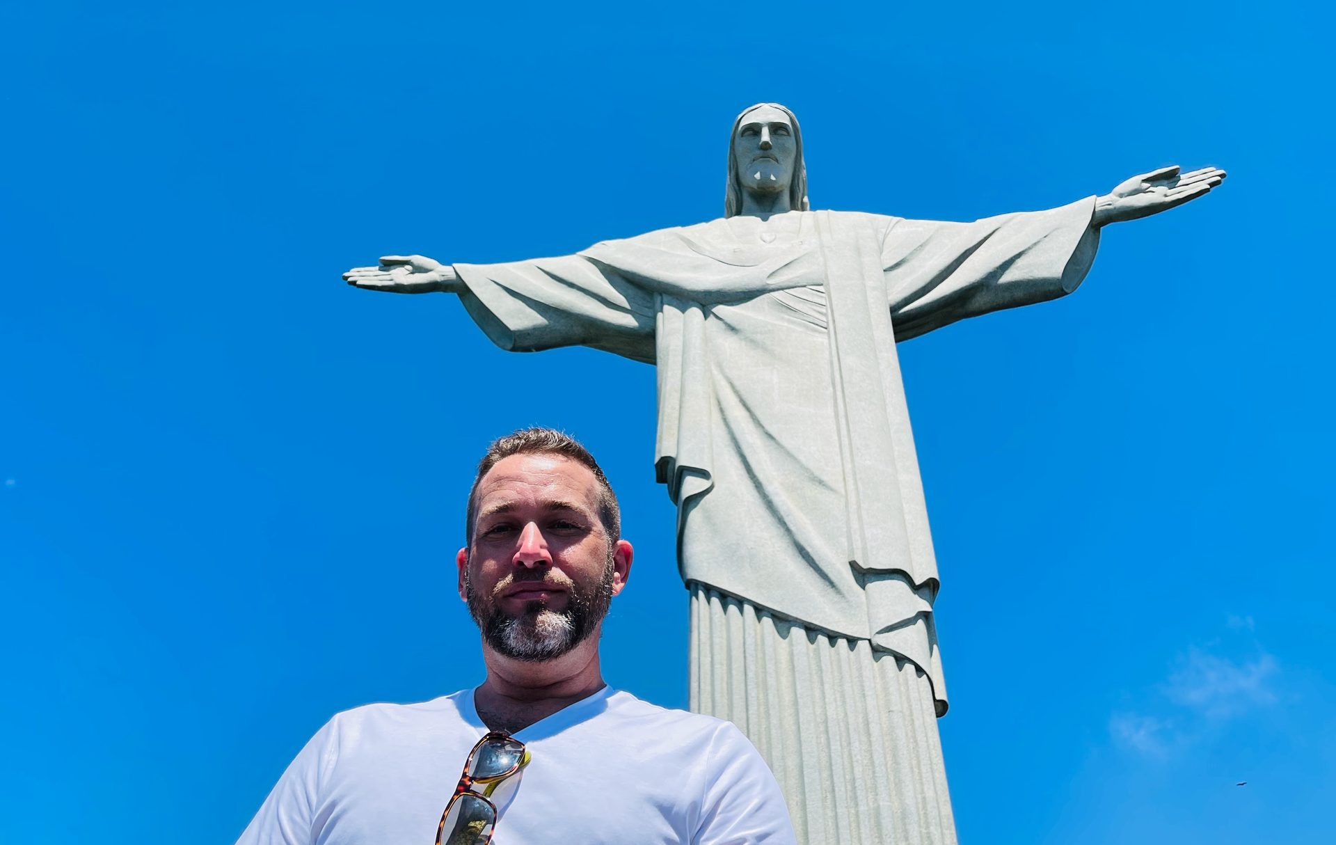 Tony Baker, travel writer and hotel critic, at Vidigal beach, Rio de Janeiro