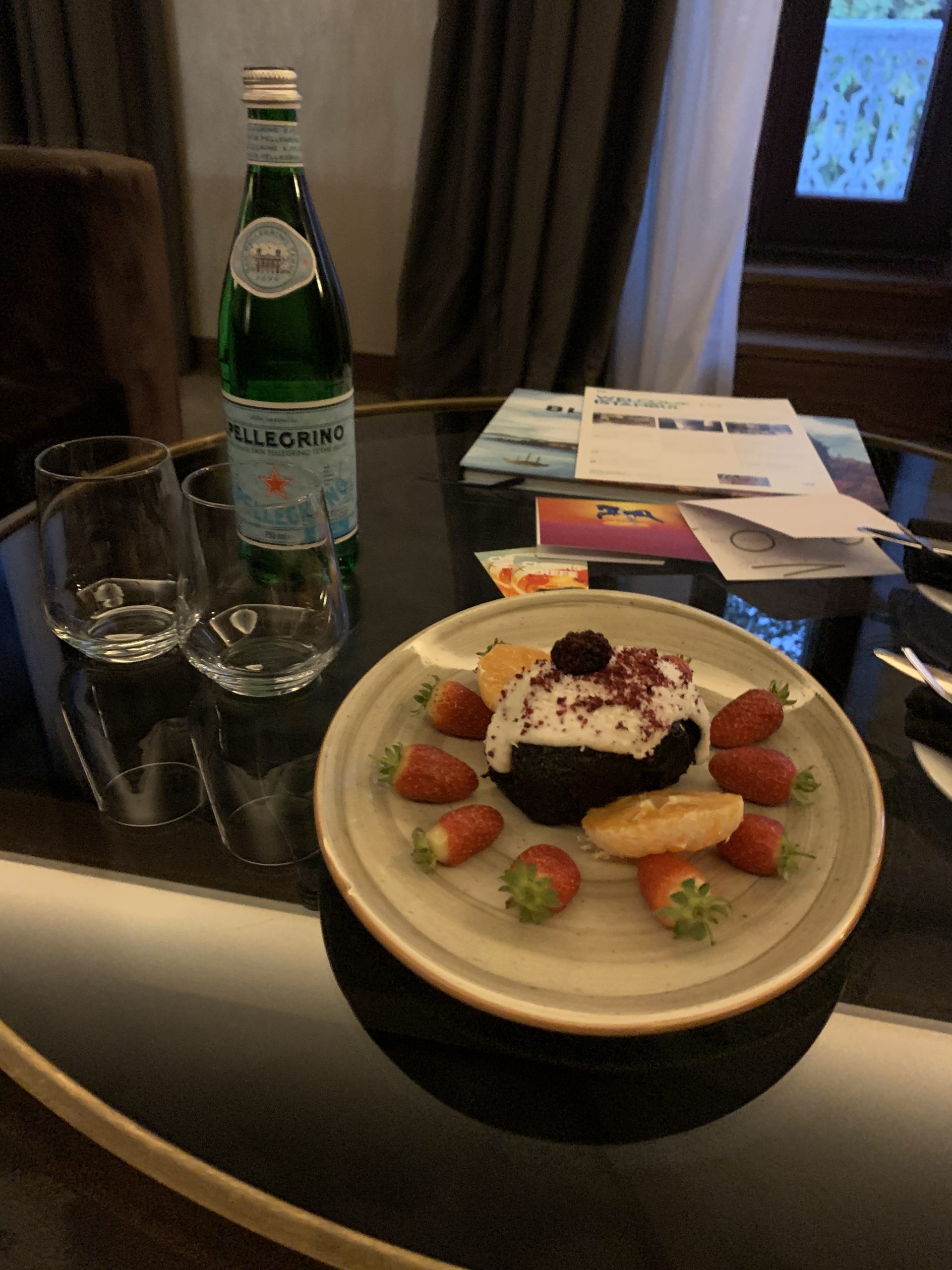 Plant-based dessert with strawberries delivered to an SPG Platinum guest's room at the W Istanbul